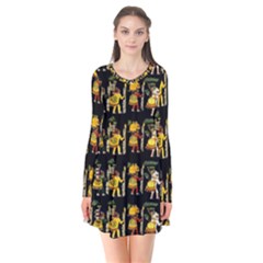 Aztec 9 Long Sleeve V-neck Flare Dress by ArtworkByPatrick