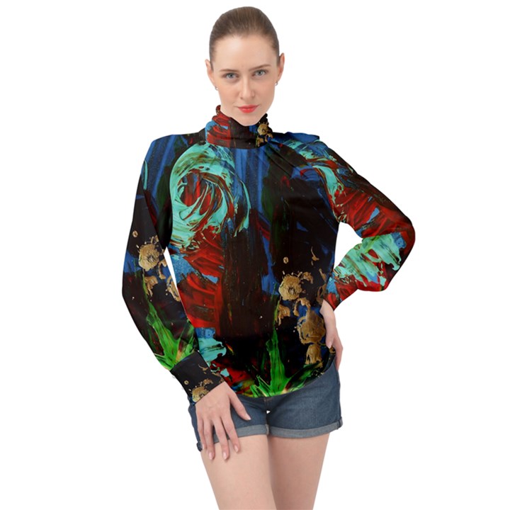 Night 1 2 High Neck Long Sleeve Chiffon Top