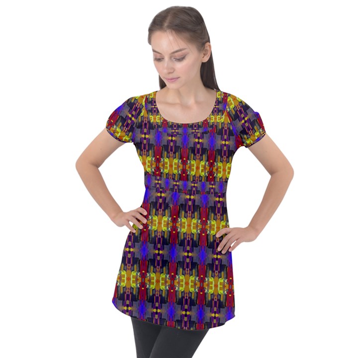 Abstract 34 Puff Sleeve Tunic Top