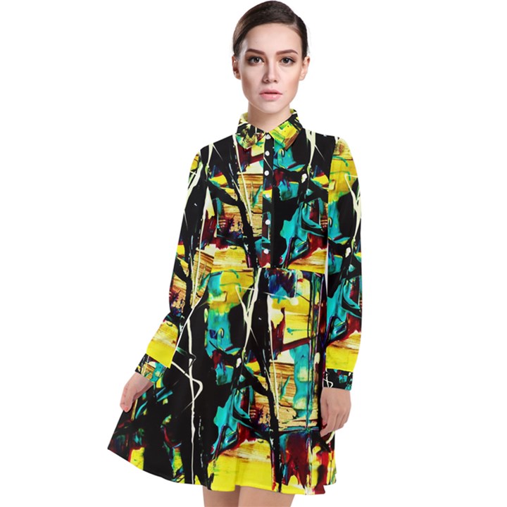 Dance Of Oil Towers 1 1 Long Sleeve Chiffon Shirt Dress