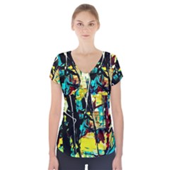 Dance Of Oil Towers 1 1 Short Sleeve Front Detail Top by bestdesignintheworld