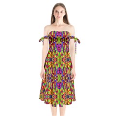 Abstract 35 Shoulder Tie Bardot Midi Dress by ArtworkByPatrick