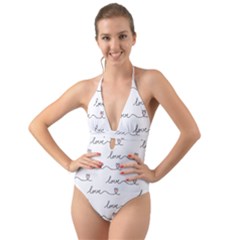 Pattern With Love Words Halter Cut-out One Piece Swimsuit by Vaneshart