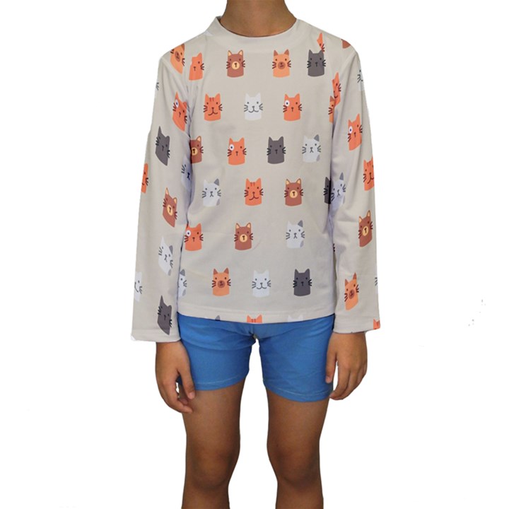 Cat Faces Pattern Kids  Long Sleeve Swimwear