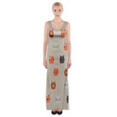 Cat Faces Pattern Thigh Split Maxi Dress by Vaneshart