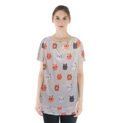 Cat Faces Pattern Skirt Hem Sports Top by Vaneshart