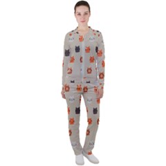 Cat Faces Pattern Casual Jacket And Pants Set by Vaneshart