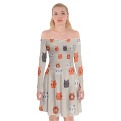 Cat Faces Pattern Off Shoulder Skater Dress by Vaneshart