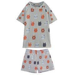 Cat Faces Pattern Kids  Swim Tee And Shorts Set by Vaneshart