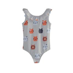 Cat Faces Pattern Kids  Frill Swimsuit by Vaneshart