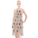 Cat Faces Pattern High-Low Halter Chiffon Dress  View1