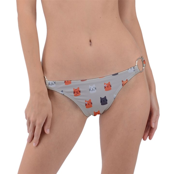 Cat Faces Pattern Ring Detail Bikini Bottom