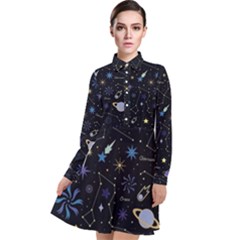 Starry Night  Space Constellations  Stars  Galaxy  Universe Graphic  Illustration Long Sleeve Chiffon Shirt Dress by Vaneshart