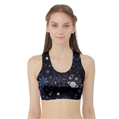 Starry Night  Space Constellations  Stars  Galaxy  Universe Graphic  Illustration Sports Bra With Border by Vaneshart