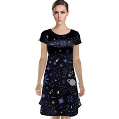 Starry Night  Space Constellations  Stars  Galaxy  Universe Graphic  Illustration Cap Sleeve Nightdress by Vaneshart