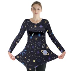 Starry Night  Space Constellations  Stars  Galaxy  Universe Graphic  Illustration Long Sleeve Tunic  by Vaneshart