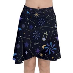 Starry Night  Space Constellations  Stars  Galaxy  Universe Graphic  Illustration Chiffon Wrap Front Skirt by Vaneshart