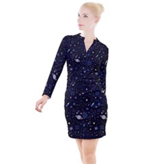 Starry Night  Space Constellations  Stars  Galaxy  Universe Graphic  Illustration Button Long Sleeve Dress by Vaneshart