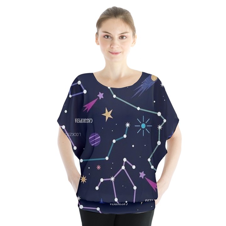 Space Wallpapers Batwing Chiffon Blouse