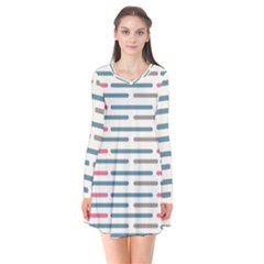 Long Lines Vector Pattern Long Sleeve V-neck Flare Dress by Vaneshart