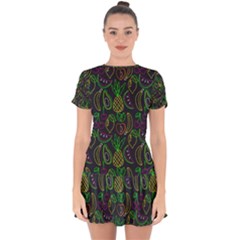 Neon Fruit Seamless Pattern Drop Hem Mini Chiffon Dress by Vaneshart