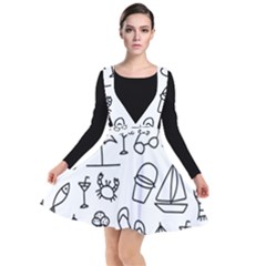 Black And White Summer Vector Pattern Plunge Pinafore Dress by Vaneshart