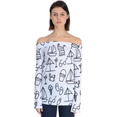 Black And White Summer Vector Pattern Off Shoulder Long Sleeve Top by Vaneshart