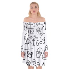 Black And White Summer Vector Pattern Off Shoulder Skater Dress by Vaneshart