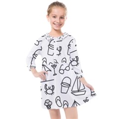 Black And White Summer Vector Pattern Kids  Quarter Sleeve Shirt Dress by Vaneshart