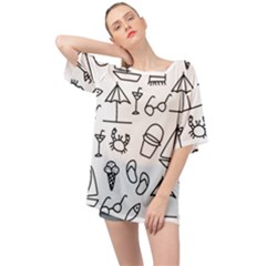 Black And White Summer Vector Pattern Oversized Chiffon Top by Vaneshart