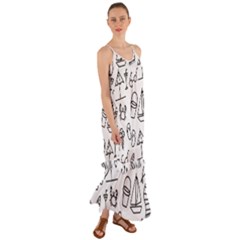 Black And White Summer Vector Pattern Cami Maxi Ruffle Chiffon Dress by Vaneshart