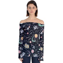 Animals Galaxy Space Off Shoulder Long Sleeve Top by Vaneshart