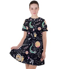 Animals Galaxy Space Short Sleeve Shoulder Cut Out Dress  by Vaneshart