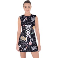 Animals Galaxy Space Lace Up Front Bodycon Dress by Vaneshart