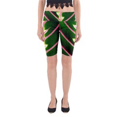 Exotic Green Leaf Yoga Cropped Leggings by Vaneshart