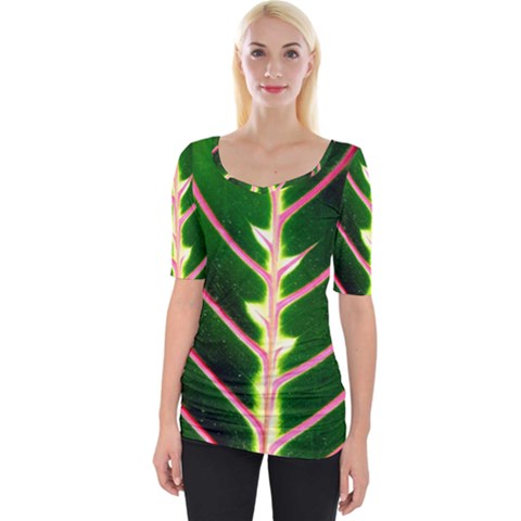 Exotic Green Leaf Wide Neckline Tee by Vaneshart