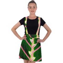 Exotic Green Leaf Velvet Suspender Skater Skirt