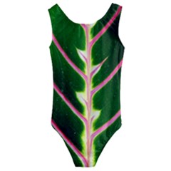 Exotic Green Leaf Kids  Cut-out Back One Piece Swimsuit