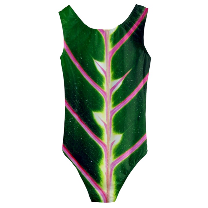 Exotic Green Leaf Kids  Cut-Out Back One Piece Swimsuit