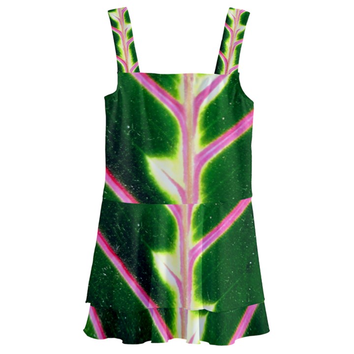 Exotic Green Leaf Kids  Layered Skirt Swimsuit