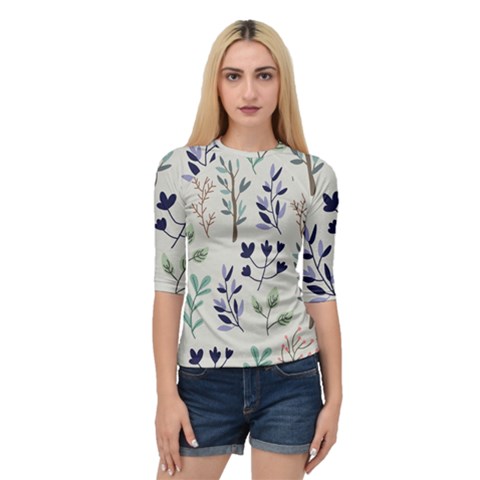 Dark Tone Plant Pattern Quarter Sleeve Raglan Tee by Vaneshart