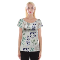 Dark Tone Plant Pattern Cap Sleeve Top by Vaneshart