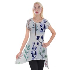 Dark Tone Plant Pattern Short Sleeve Side Drop Tunic by Vaneshart