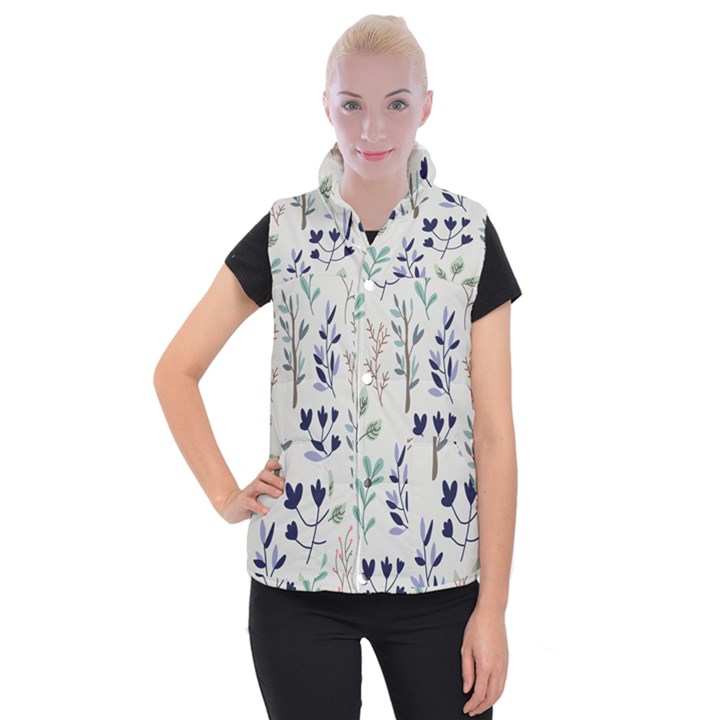 Dark Tone Plant Pattern Women s Button Up Vest