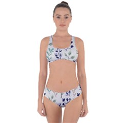 Dark Tone Plant Pattern Criss Cross Bikini Set by Vaneshart