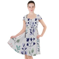 Dark Tone Plant Pattern Cap Sleeve Midi Dress by Vaneshart