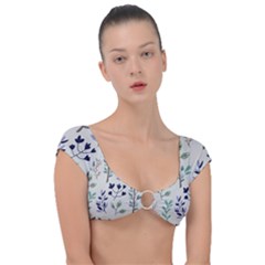 Dark Tone Plant Pattern Cap Sleeve Ring Bikini Top