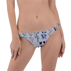 Dark Tone Plant Pattern Ring Detail Bikini Bottom