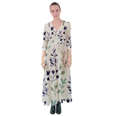 Dark Tone Plant Pattern Button Up Maxi Dress by Vaneshart