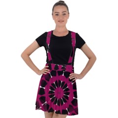 Pink And Black Seamless Pattern Velvet Suspender Skater Skirt